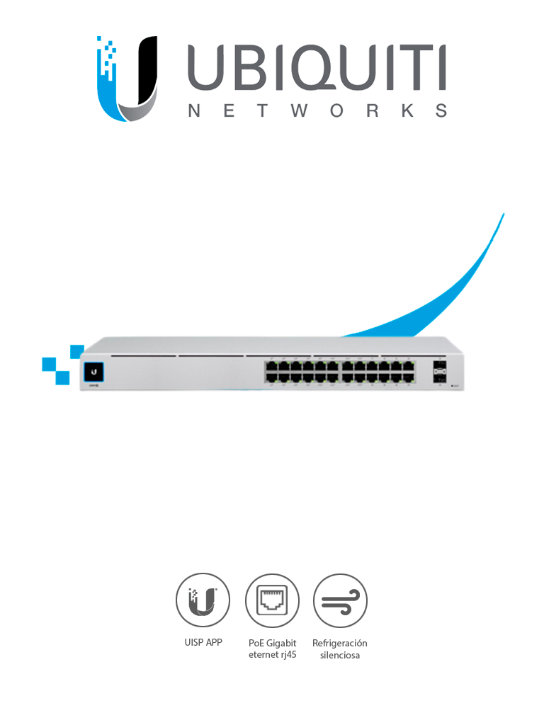 UBIQUITI USW-24 UniFi Switch Capa 2 de 24 puertos 10/100/1000 Mbps más 2 puertos 1G SFP con pantalla informa#ENE2