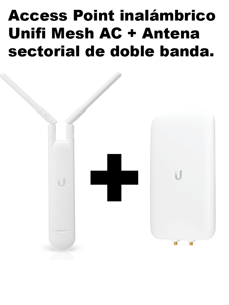 Kit UniFi Mesh AC con Antena Sectorial: Access Point para exteriores con doble banda 802.11ac MIMO 2x2 potencia de 20 dBm hasta 1167 Mbps. Incluye Inyector PoE y antena de 90 grados a 10dBi en 2.4GHz y antena de 45 grados a 15dBi en 5GHz.