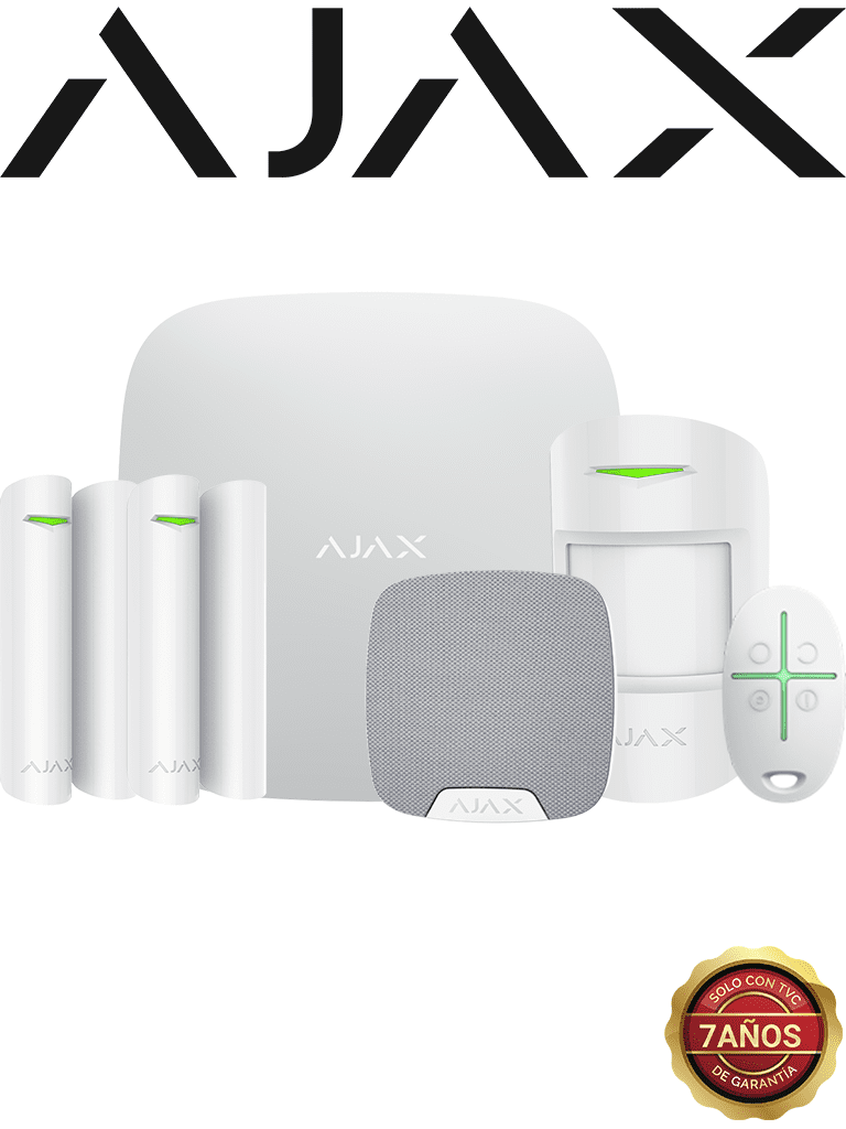 AJAX KIT RESIDENCIAL - Panel de alarma Hub2Plus conexión Ethernet / WiFi / LTE APP “AJAX PRO” iOS y Android 1 sensor de movimiento 2 detectores para puerta o ventana 1 control remoto y una sirena interior inalámbrica color Blanco