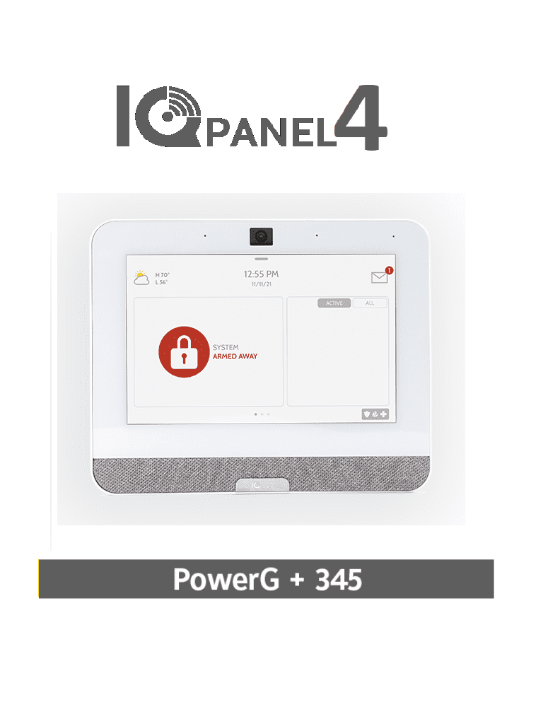 QOLSYS IQP4006 - Sistema de Alarma IQPanel4 Autocontenido con Pantalla Tactil de 7" Power G 915 Mhz + Honeywell 345 Mhz. Con 4 Bocinas integradas (4W). Para la plataforma Alarm.com