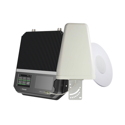 KIT Amplificador de señal celular 4G LTE 3G y VOZ con antena direccional. Especial para cubrir áreas de hasta 4300 Metros Cuadrados por ser de grado comercial e industrial. Soporta múltiples operadores tecnologías y usuarios.