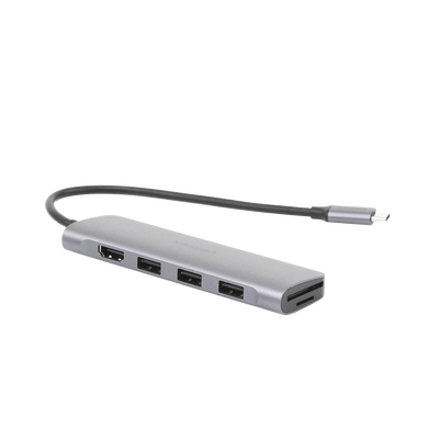 HUB USB-C Multipuertos / HDMI 4K@30Hz / 3 Puertos USB-A 3.0 / Lector Tarjeta SD+TF (Uso Simultáneo) / 6 en 1 / Carcasa de Aluminio.