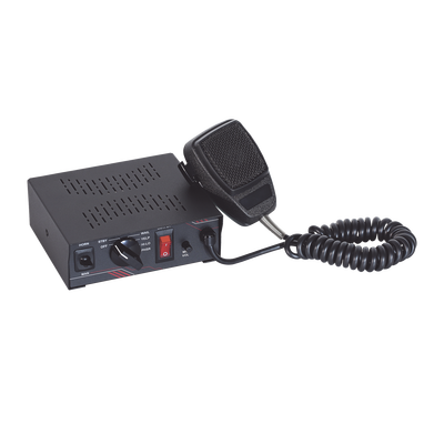 Sirena Vehicular de 100W de Potencia Con Switch Giratorio de 6 posiciones y Micrófono Integrado de Uso Rudo