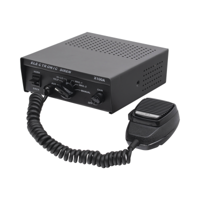 Sirena Vehicular de 100W de Potencia Con Switch Giratorio de 6 posiciones y Micrófono Integrado de Uso Rudo