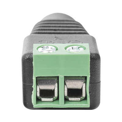 Adaptador Hembra Tipo Jack de 3.5 mm polarizado de 12 Vcc / Terminales Tipo Tornillo / Polarizado (+/-) / Ideal para Cámaras de Video Vigilancia.