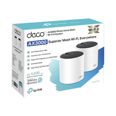 Kit 2 Routers Inalámbricos MESH Interior para Hogar / Doble Banda Wi-Fi 6 AX3000 Mbps / 3 Puerto Gigabit WAN/LAN / 2 Antenas Internas / Administración Mediante la App Deco (iOS Android) / Protección HomeShield