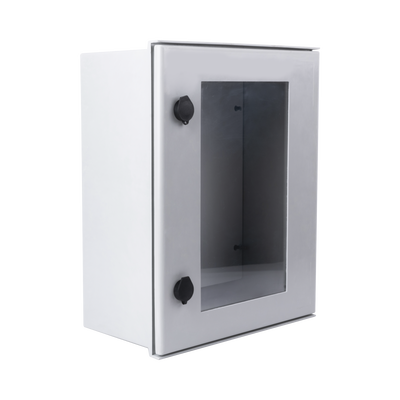 Gabinete de Poliéster IP65 Puerta Transparente Uso en Intemperie (400 x 500 x 200 mm) con Placa Trasera Interior de Plástico (Incluye Chapa y Llave).