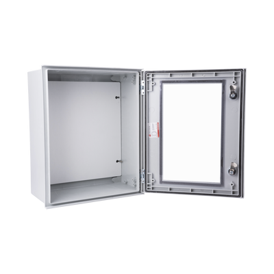 Gabinete de Poliéster IP65 Puerta Transparente Uso en Intemperie (400 x 500 x 200 mm) con Placa Trasera Interior de Plástico (Incluye Chapa y Llave).