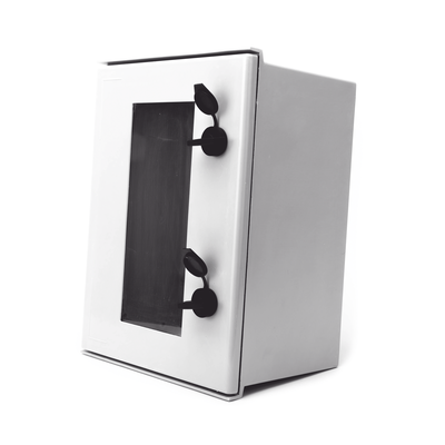 Gabinete de Poliéster IP65 Puerta Transparente Uso en Intemperie (300 x 400 x 200 mm) con Placa Trasera Interior de Plástico (Incluye Chapa y Llave).