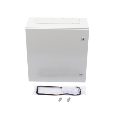 Gabinete de Acero IP66 Uso en Intemperie (600 x 600 x 300 mm) con Placa Trasera Interior Metálica y Compuerta Inferior Atornillable (Incluye Chapa y Llave T).