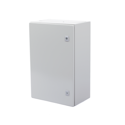 Gabinete de Acero IP66 Uso en Intemperie (400 x 600 x 250 mm) con Placa Trasera Interior Metálica y Compuerta Inferior Atornillable (Incluye Chapa y Llave T).