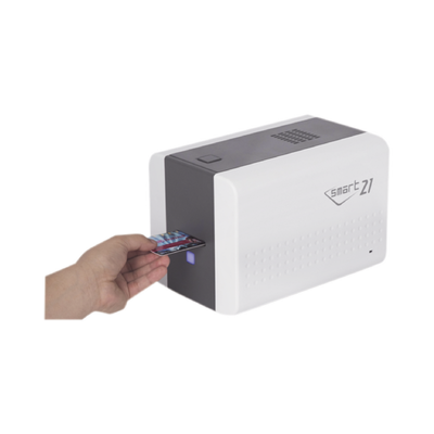 Impresora de Tarjetas Semi- automática SMART21 / Ingreso de Tarjetas Manual/Incluye Ribbon Software y 100 Tarjetas PVC