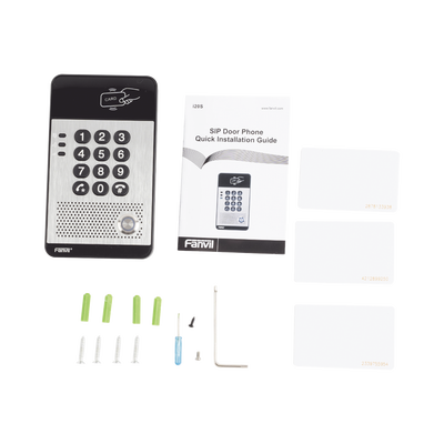 Audio Portero IP con 2 líneas SIP relevador integrado teclado numérico y lectora de tarjetas RFID para control de acceso PoE