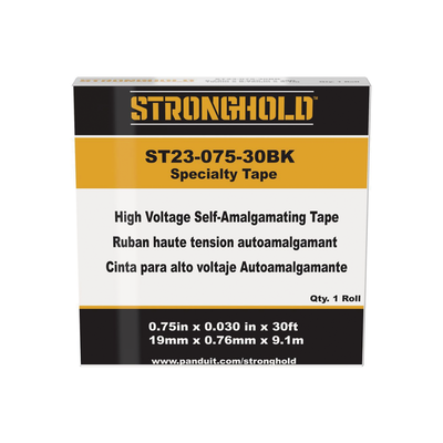 Cinta Eléctrica STRONGHOLD para Aislar de Caucho EPR  Autofusionable  Uso Industrial en Uniones de Alto Voltaje y Temperatura  Grosor 0.76mm (30 mil)  Ancho 19mm  y 9.1m Largo  Color Negro.