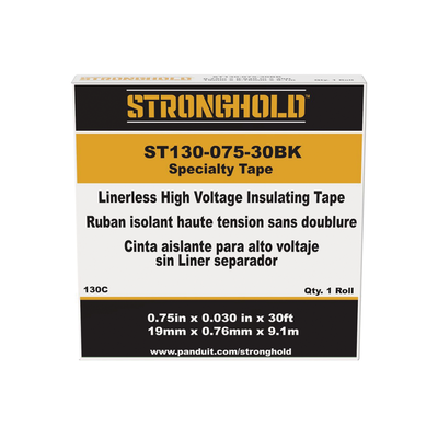 Cinta Eléctrica STRONGHOLD para Aislar de Caucho EPR  Autoadhesiva  Uso Industrial en Uniones de Alto Voltaje y Temperatura   Grosor de 0.76mm (30 mil)  Ancho de 19mm  y 9.1m de Largo  Color Negro