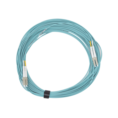 Jumper de Fibra Óptica Multimodo 50/125 XGLO OM3 LC-LC Duplex OFNR Color Aqua 15 Metros