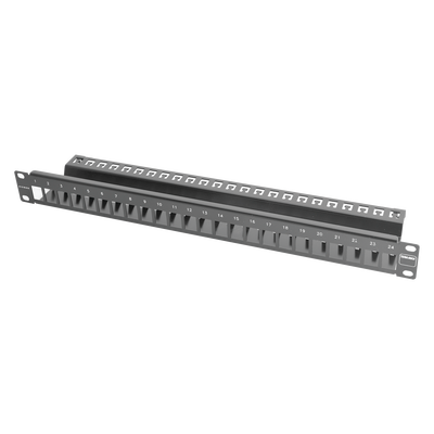 Patch Panel TERA-MAX Blindado de 24 Puertos Modular (vacío) Plano Color Negro 1UR