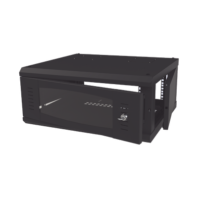 Gabinete de Montaje en Pared Con Puerta de Cristal Cuerpo Fijo con Rack de 19in 4UR Color Negro
