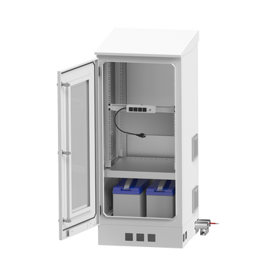 Gabinete de Piso para Exterior con Ventiladores y Termostato con Rack de 19" de 16 U + Espacio para Baterías Se envía el Gabinete Armado.