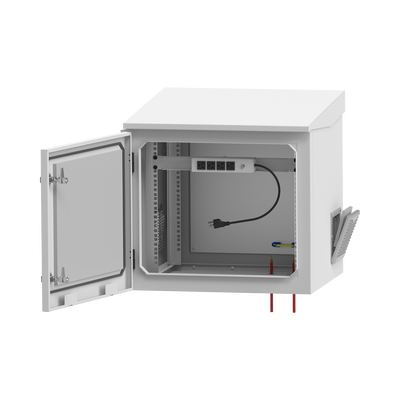 Gabinete de Exterior con Rack de 19" de 9UR con Ventiladores y Termostato Se envía el Gabinete armado (Montaje a poste o torre se vende por separado).