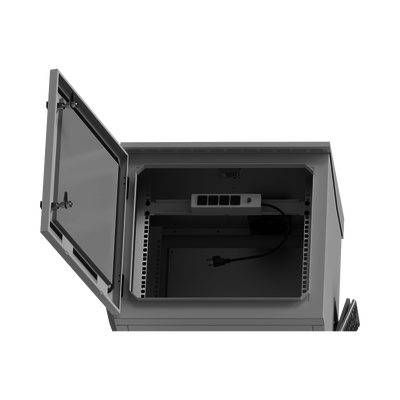 Gabinete de Exterior con Rack de 19" de 9UR con Ventiladores y Termostato Se envía el Gabinete armado (Montaje a poste o torre se vende por separado).