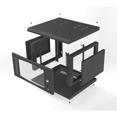 Gabinete para Montaje en Pared con Puerta de Cristal Templado Cuerpo Fijo con 6 Unidades de Rack de 19in Fabricado en Acero
