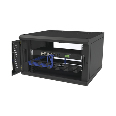 Gabinete para Montaje en Pared con Puerta de Cristal Templado Cuerpo Fijo con 6 Unidades de Rack de 19in Fabricado en Acero