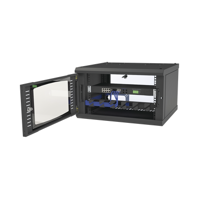 Gabinete para Montaje en Pared con Puerta de Cristal Templado Cuerpo Fijo con 6 Unidades de Rack de 19in Fabricado en Acero