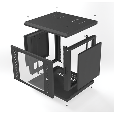 Gabinete para Montaje en Pared Fijo con 9 Unidades de Rack de 19in Puerta de Cristal Templado Fabricado en Acero
