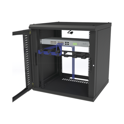 Gabinete para Montaje en Pared Cuerpo Fijo con 12 Unidades de Rack de 19in Puerta de Cristal Templado Fabricado en Acero