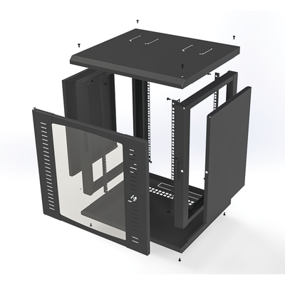 Gabinete para Montaje en Pared Cuerpo Fijo con 12 Unidades de Rack de 19in Puerta de Cristal Templado Fabricado en Acero