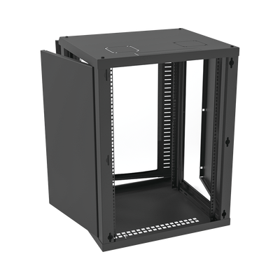 Gabinete para Montaje en Pared Puerta de Cristal Templado Cuerpo Fijo con Rack 19" de 16 Unidades