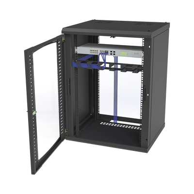 Gabinete para Montaje en Pared Puerta de Cristal Templado Cuerpo Fijo con Rack 19" de 16 Unidades