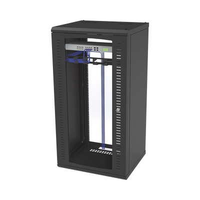 Gabinete para Montaje en Pared Puerta de Cristal Templado Cuerpo Fijo con Rack 19" de 24 Unidades