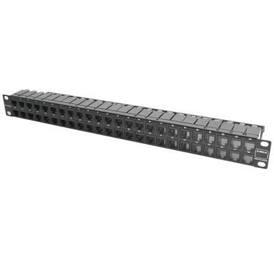 Patch Panel Z-MAX de 48 puertos Blindado Precargado con Jacks Categoría 6A Plano 1UR