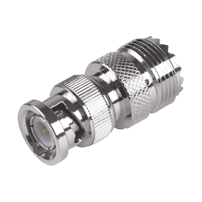Adaptador en Linea para 50 Ohm Conector BNC Macho-UHF Hembra (SO-239) Níquel/ Oro/ Delrin.