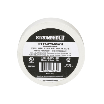 Cinta Eléctrica STRONGHOLD para Aislar  de PVC  Uso General Reparación y Mantenimiento  Grosor de 0.18mm (7 mil)  Ancho de 19mm  y 20.12m de Largo  Color Blanco