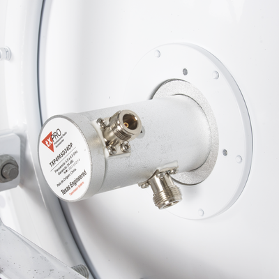 Antena direccional de 3ft 4.9 a 6.5 GHz Ganancia 34 dBi Conectores N-hembra Polarización doble incluye montaje para torre o mástil