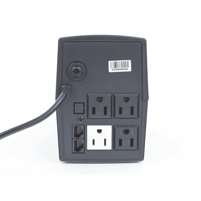UPS de 850VA/510W / Topología Línea Interactiva / Entrada y Salida 120 Vca / Regulador de Voltaje AVR 80-150 Vca / Clavija NEMA 5-15P / 4 Tomas NEMA 5-15R /Sin RJ11 ni RJ45