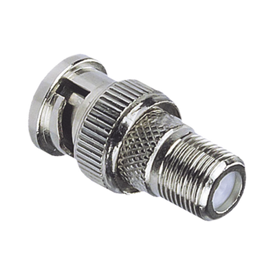 Adaptador en Linea para Video de Conector BNC Macho a F Hembra 50 Ohm Níquel/Oro/Teflón.