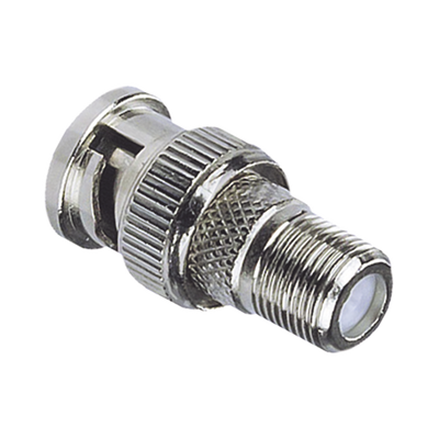 Adaptador en Linea para Video de Conector BNC Macho a F Hembra 50 Ohm Níquel/Oro/Teflón.