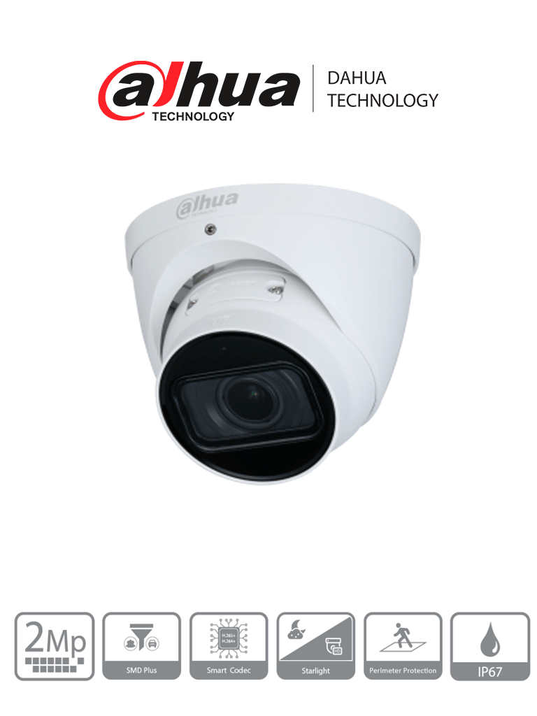 DAHUA DH-IPC-HDW3241TN-ZAS - Cámara IP Domo de 2 Megapíxeles/ WizSense/ Lente Motorizado de 2.7- - 13.5mm/ 108°/ H.265+/ IR de 40 Mts/ Micrófono Integrado/ Protección Perimetral/ Starligth/ SMD Plus/ WDR Real/ IP67/ Ranura para MicroSD/ PoE/ IP67