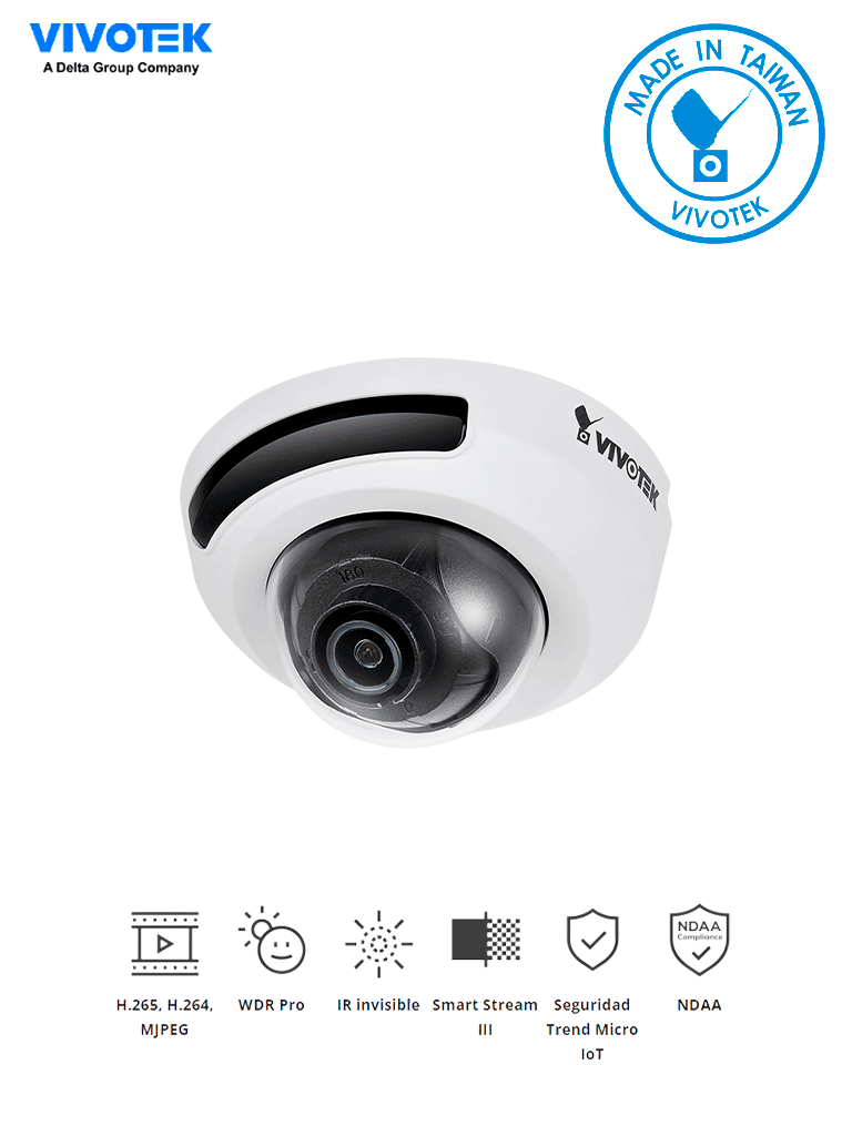 VIVOTEK FD9166-HN - Cámara IP domo interior 2 MP lente fijo 2.8mm IR invisibles 10m WDR Pro micrófono integrado ciberseguridad Trend Micro Smart Stream III#TM