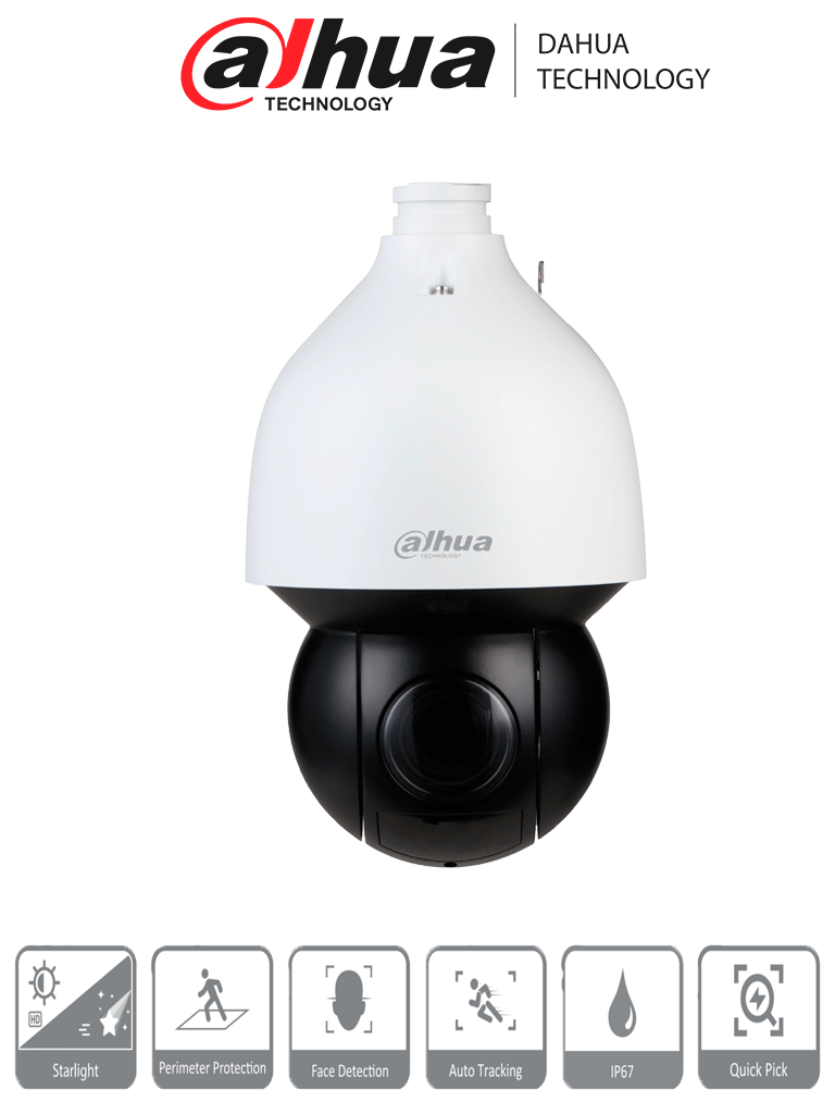 DAHUA DH-SD5A232GB-HNR - Cámara IP PTZ 2 MP con zoom óptico 32x tecnología Starlight y visión nocturna IR de 150 metros. Incorpora autotracking 3.0 detección de rostros protección perimetral PoE+ IP67 e IK10.