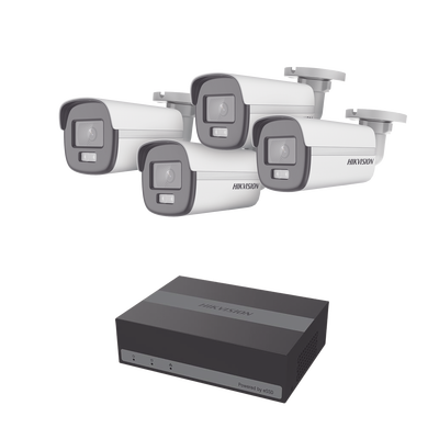 Kit TurboHD 1080p / DVR 4 Canales con Unidad de Almacenamiento eSSD de 300 GB / 4 Cámaras Bala ColorVu con Micrófono Integrado / Fuente de Poder / Accesorios de Instalación