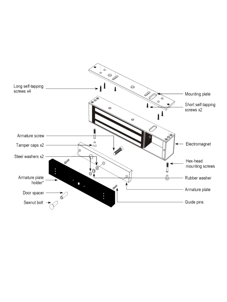 E941SB600PQ - Cerradura Electromagnética de 600 lb / Sensor de adherencia / LED de estado / Voltaje Dual 12/24 VDC / Homologada UL
