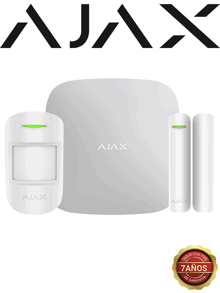 AJAX KIT STARTER - Panel de alarma Hub2Plus conexión Ethernet / WiFi / LTE APP “AJAX PRO” iOS y Android 1 sensor de movimiento y 1 detector de puerta o ventana con entrada auxiliar en color blanco