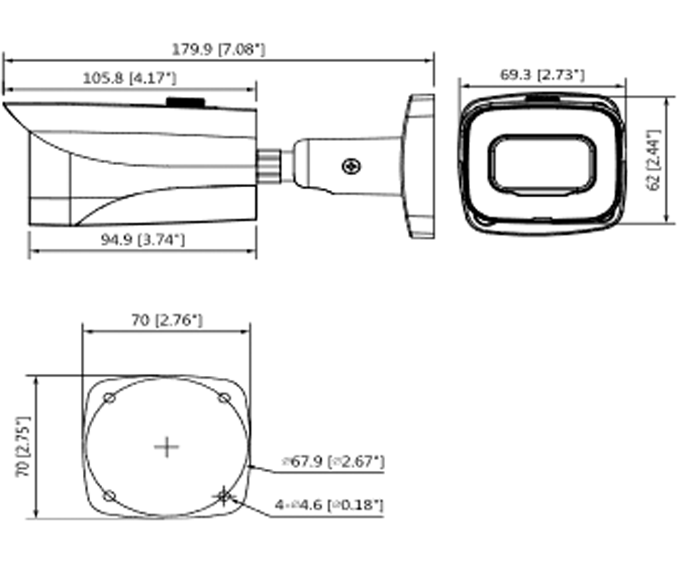 DAHUA HAC-HFW2241E-A- Cámara Bullet Starlight 1080p/ 2 Megapixeles/ 0.004 Lux a Color/ WDR Real 120dB/ Lente 3.6 mm/ IR de 40 Mts/ Microfono Integrado y 1 Entrada de Audio/ IP67/ 3DNR/ #SeriePro