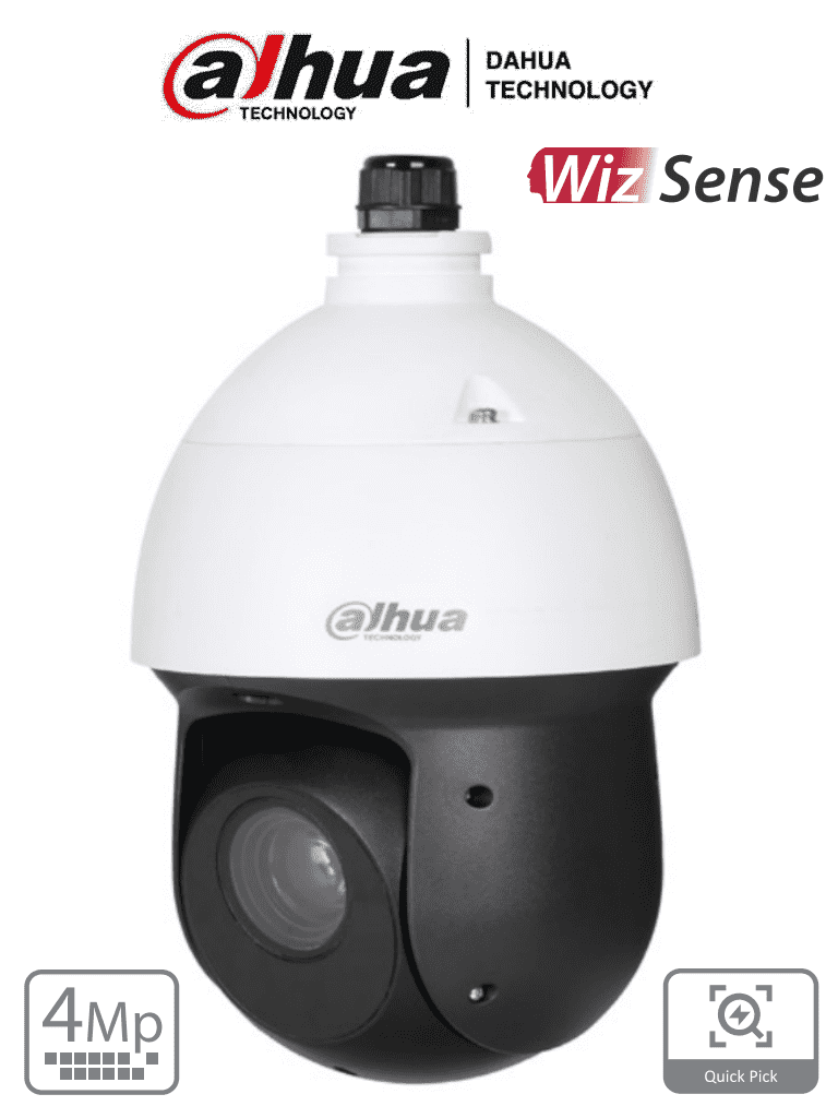 DAHUA SD49425GB-HNR - Cámara IP PTZ de 4 Megapíxeles/ WizSense/ 25x de Zoom Óptico/ IR de 100 Metros/ Deteccion facial/ QuickPick/ Protección Perimetral/ SMD 4.0/ IP66/ WDR Real/ E&S de Alarmas y Audio/ Ranura para MicroSD/ #LoNuevo
