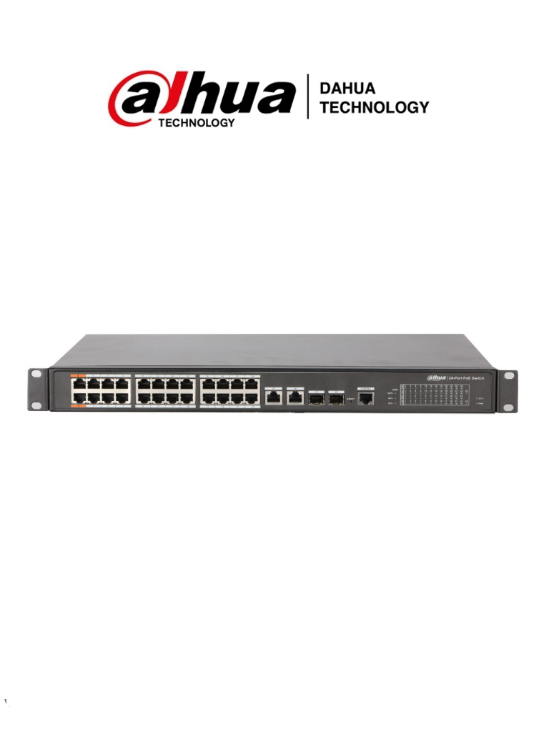 DAHUA DH-PFS4226-24ET-360 - Switch de 24 Puertos PoE/ Administrable Capa 2/ Indusrial/ 360W/ Soporta PoE PoE+ y Hi PoE/ 2 Puertos 10/100/1000 Base-T/ 2 Puertos Combo Base X/ 24 Puertos Poe Base-T/